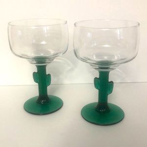 Libbey Cactus Clear Green Set Of Two Margarita Stemware Drinking Glasses